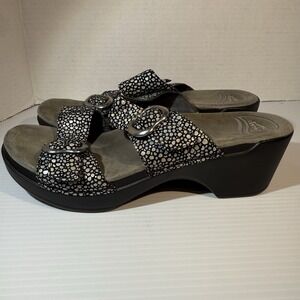 Dansko Sophie Sandals Shagreen Women's Size 7.5-8 Shoes EU38 Leather Black Dots